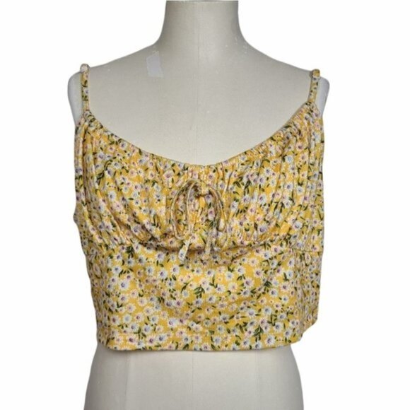 Shein Yellow Floral Adjustable Spaghetti Strap Crop Top 3XL - Picture 1 of 6